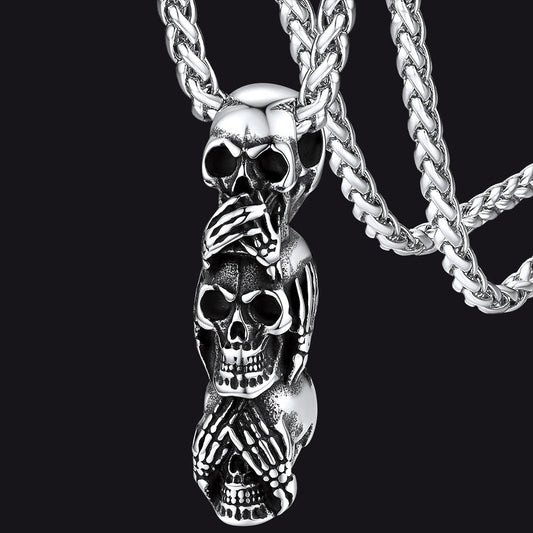 See No Evil Hear No Evil Speak No Evil Totenkopf Halskette Herren