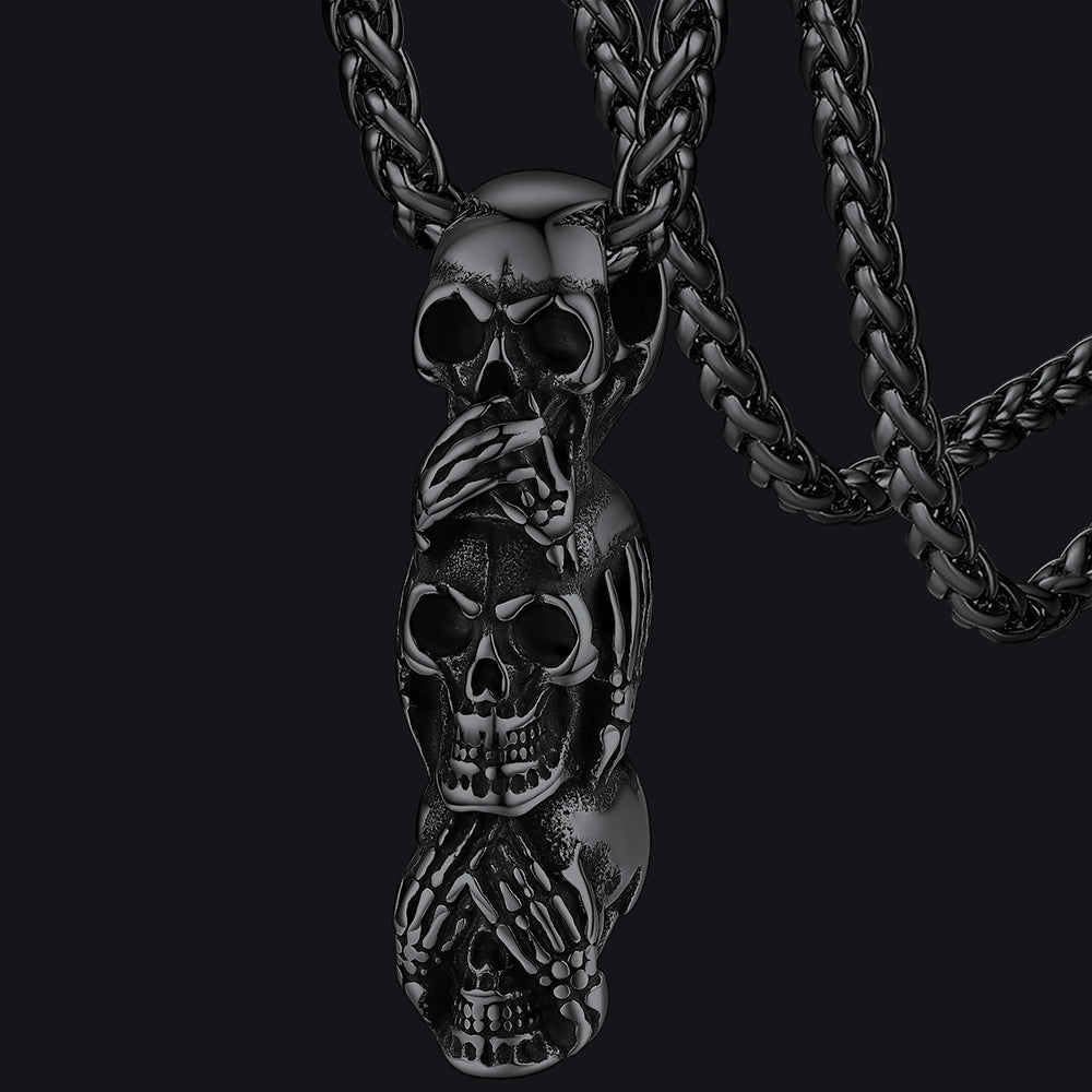 See No Evil Hear No Evil Speak No Evil Totenkopf Halskette Herren