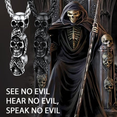See No Evil Hear No Evil Speak No Evil Totenkopf Halskette Herren