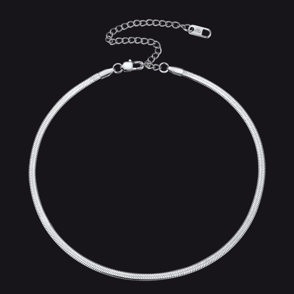 Flat Chain Link Choker Necklace For Men Women, 3mm/5mm Width