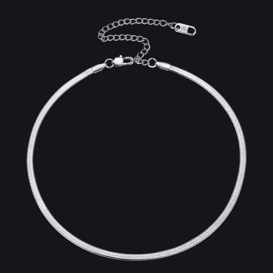 Flat Chain Link Choker Necklace For Men Women, 3mm/5mm Width