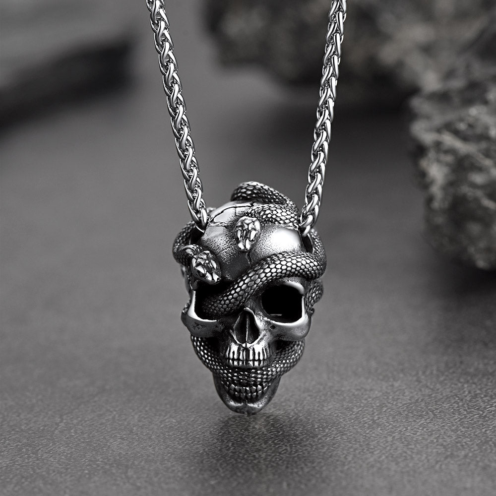 Gothic Schlangenschädel Anhänger Halskette Herren