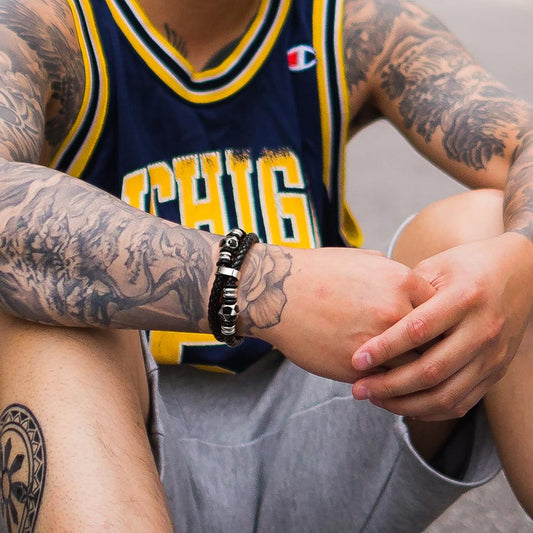Punk Soccer Schwarzes geflochtenes Lederarmband