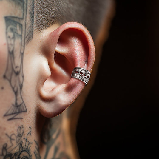 Brincos de caveira em prata esterlina sem piercing para homens