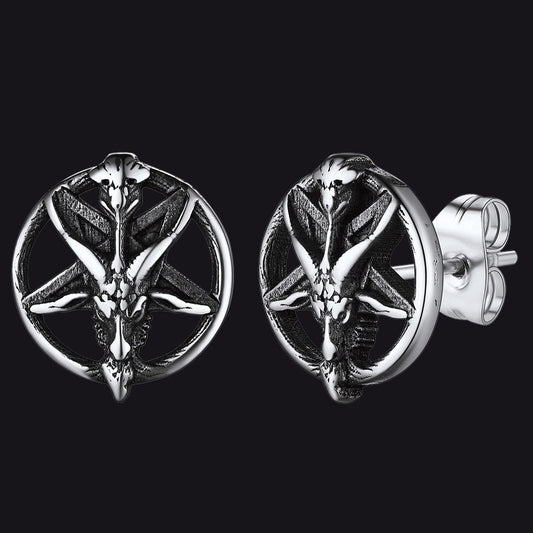 Satanic Baphomet Goat Stud Earrings for Men