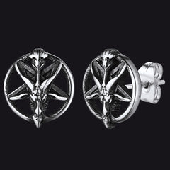 Satanic Baphomet Goat Stud Earrings for Men