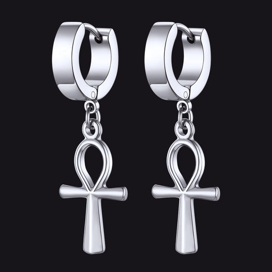 Brincos de argola pendentes em forma de cruz Ankh para homens e mulheres