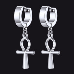 Brincos de argola pendentes em forma de cruz Ankh para homens e mulheres