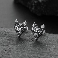 Sterling Silber Wikinger Keltischer Wolf Ohrstecker für Männer