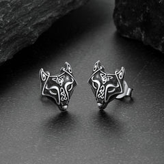 Sterling Silber Wikinger Keltischer Wolf Ohrstecker für Männer