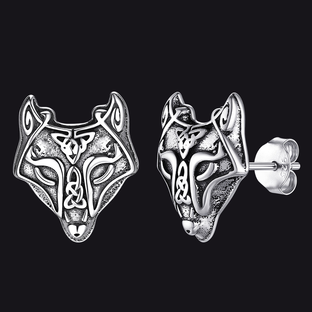 Sterling Silber Wikinger Keltischer Wolf Ohrstecker für Männer