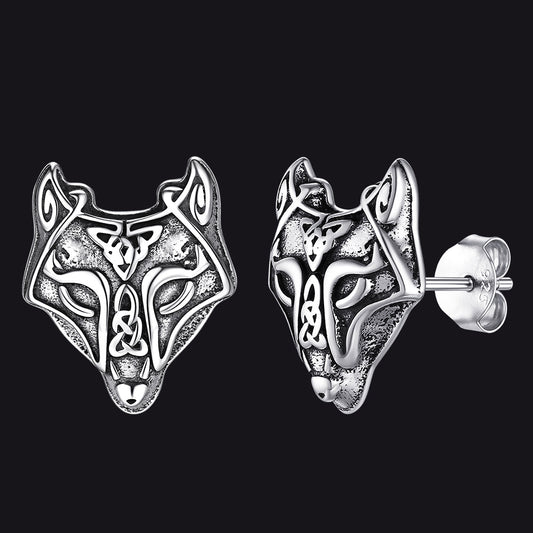 Sterling Silber Wikinger Keltischer Wolf Ohrstecker für Männer
