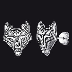 Sterling Silber Wikinger Keltischer Wolf Ohrstecker für Männer