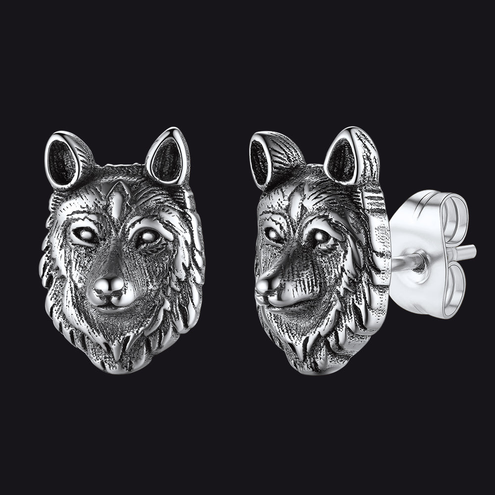 Norse Viking Wolf Stud Earrings For Men