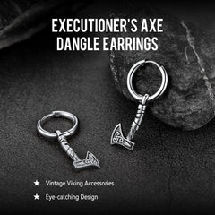 Brincos de argola pendentes Viking Rune Battle Axe Viking para homens