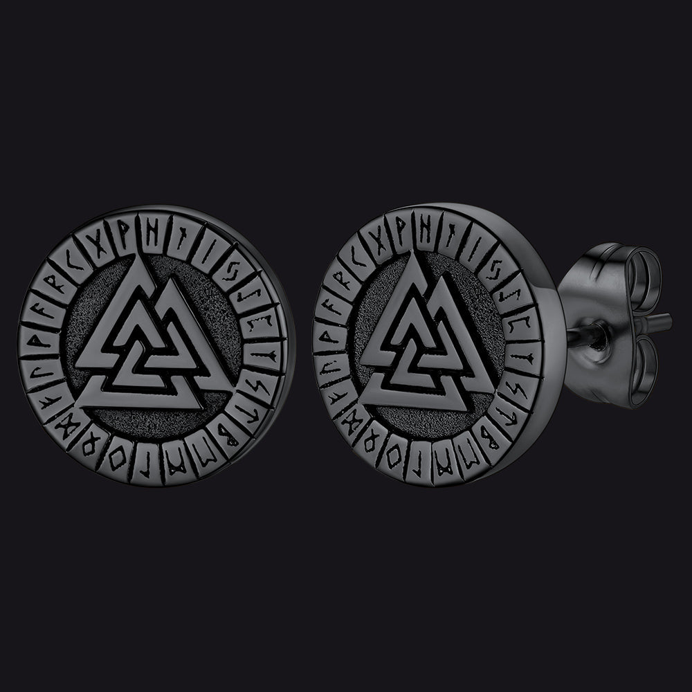 Wikinger Valknut Schwarze Ohrstecker für Männer mit Runen