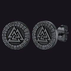 Wikinger Valknut Schwarze Ohrstecker für Männer mit Runen