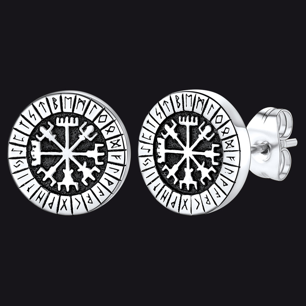Nordischer Wikinger-Kompass Vegvisir Ohrstecker für Männer