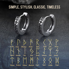 Brincos de argola Huggie com runas nórdicas Viking Runas nórdicas para homens e mulheres