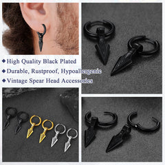 Brincos de argola com ponta de flecha e runa viking nórdica, Gungnir, para homens
