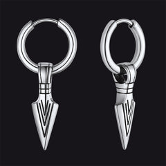 Brincos de argola com ponta de flecha e runa viking nórdica, Gungnir, para homens