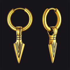 Brincos de argola com ponta de flecha e runa viking nórdica, Gungnir, para homens