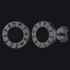Brincos de pino Viking Rune de prata esterlina com runas Viking Rune de ônix preto para homens