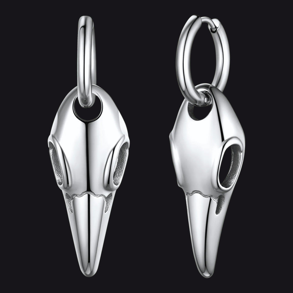 Brincos de argola pendentes com caveira de corvo gótico para homens e mulheres