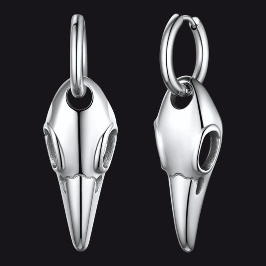 Brincos de argola pendentes com caveira de corvo gótico para homens e mulheres