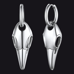 Brincos de argola pendentes com caveira de corvo gótico para homens e mulheres
