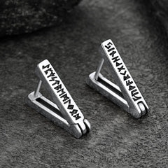 Triangle Huggie Hoop Earrings with Viking Runes For Men