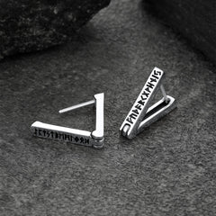 Triangle Huggie Hoop Earrings with Viking Runes For Men