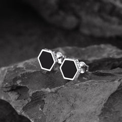 Brincos de pino Viking Rune Hexagon Black Onyx para homens