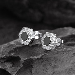 Brincos de pino Viking Rune Hexagon Black Onyx para homens