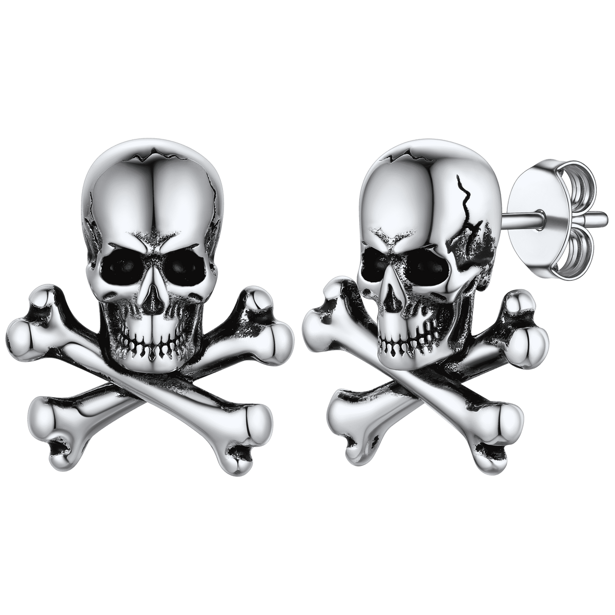 Punk Totenkopf-Ohrstecker mit gekreuzten Knochen für Männer