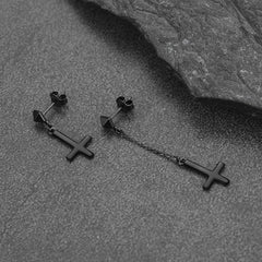 Ohrstecker aus Sterlingsilber mit umgedrehtem Kreuz, baumelnd, für Männer und Frauen