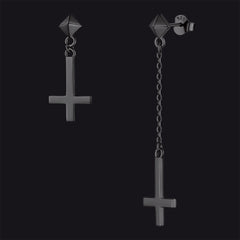 Ohrstecker aus Sterlingsilber mit umgedrehtem Kreuz, baumelnd, für Männer und Frauen