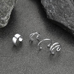 Conjunto de 4 pares de brincos ear cuff sem piercing em prata esterlina 925