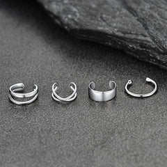 Conjunto de 4 pares de brincos ear cuff sem piercing em prata esterlina 925