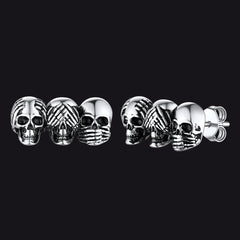 See No Evil, Hear No Evil, Speak No Evil Skulls Stud Earrings