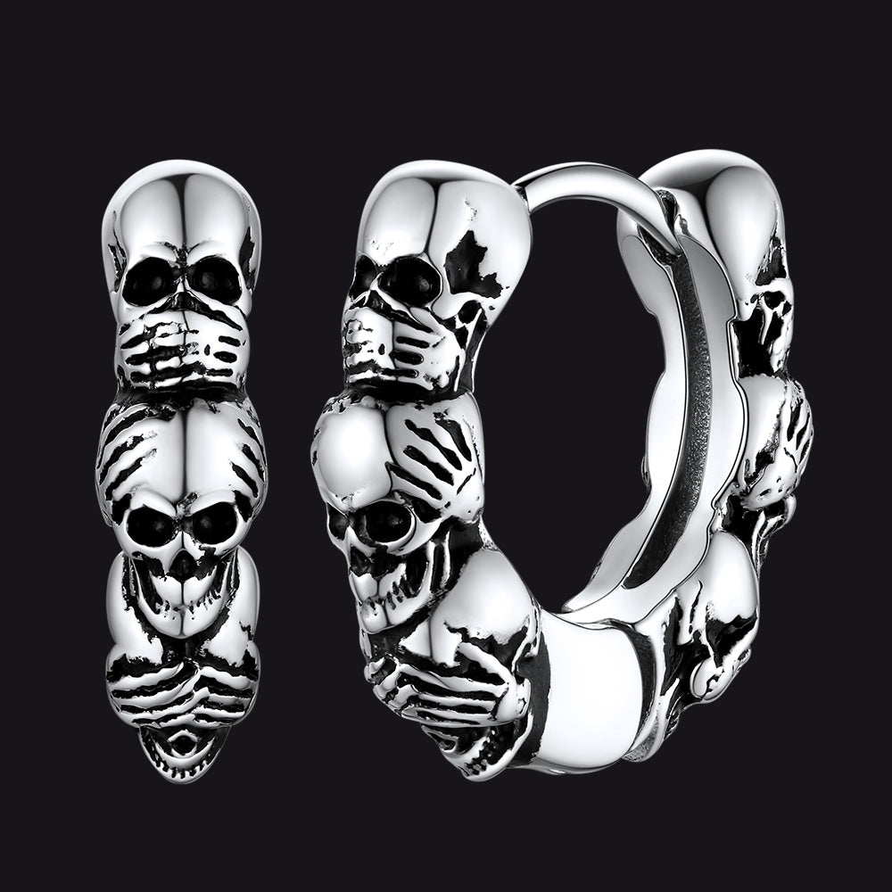 Sterling Silber Totenkopf Creolen Huugie für Herren
