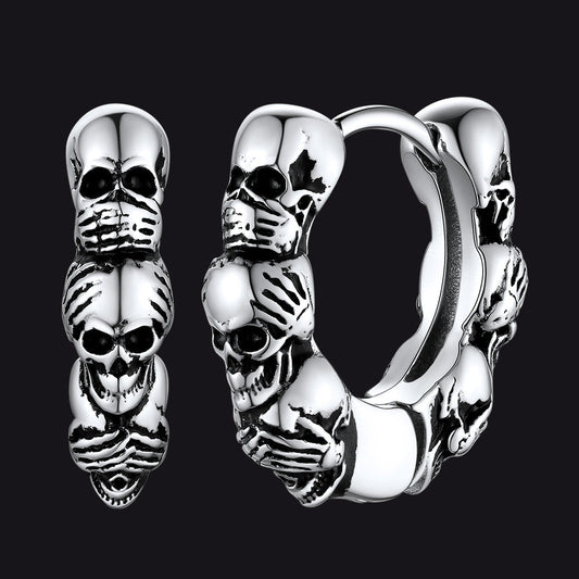 Sterling Silber Totenkopf Creolen Huugie für Herren