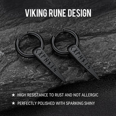 Norse Viking Runes Dangle Hoop Earrings For Men