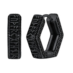 Viking Runes Hexagon Huggie Hoop Earrings for Men