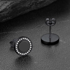 Brincos de diamante de ônix preto em prata esterlina para homens