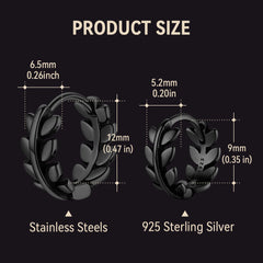 Brincos Huggie de argola com pequenas folhas de prata esterlina para homens e mulheres
