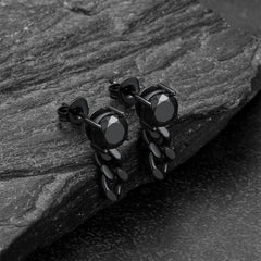Schwarze Zirkonia-Ohrstecker mit Kettengliedern für Herren