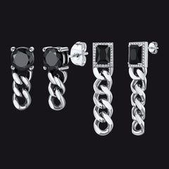 Schwarze Zirkonia-Ohrstecker mit Kettengliedern für Herren