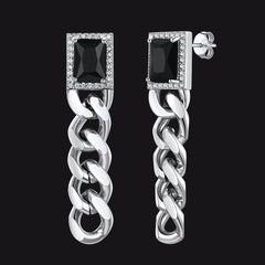 Schwarze Zirkonia-Ohrstecker mit Kettengliedern für Herren