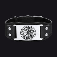 Norse Viking Compass Leather Wristband Son Bracelet